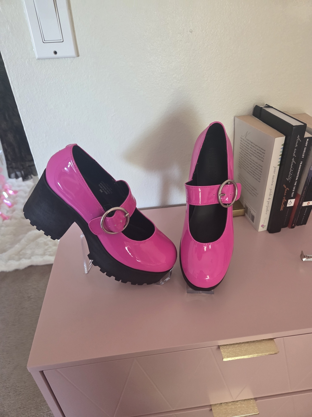 Dolls Kill Patent Hot Pink Mary Jane Platform Heels